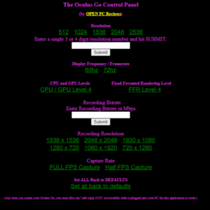 Oculus Go Control Panel